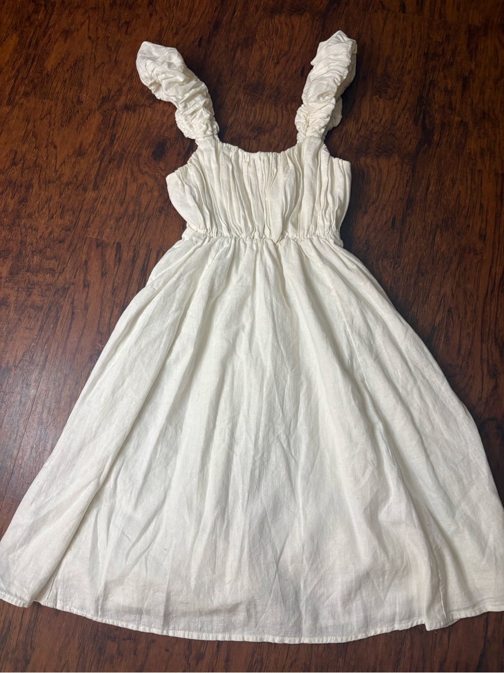 Abercrombie & Fitch Cream Smocked Bodice Ruffle-Strap Mini Dress